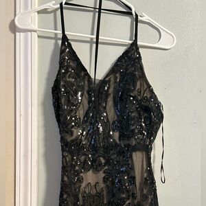 Elegant Black Sequin Prom Dress